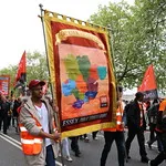 TUC's New Deal demo in central London, Saturday 12 May. GMB activists were marching for an end to zero hours contacts, an end to neglect of our public services and an end to Tory austerity.
